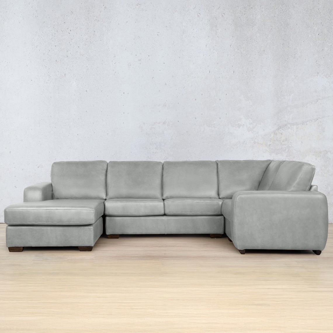 Stanford Leather U-Sofa Chaise - LHF Leather Sectional Leather Gallery Manatee Grey