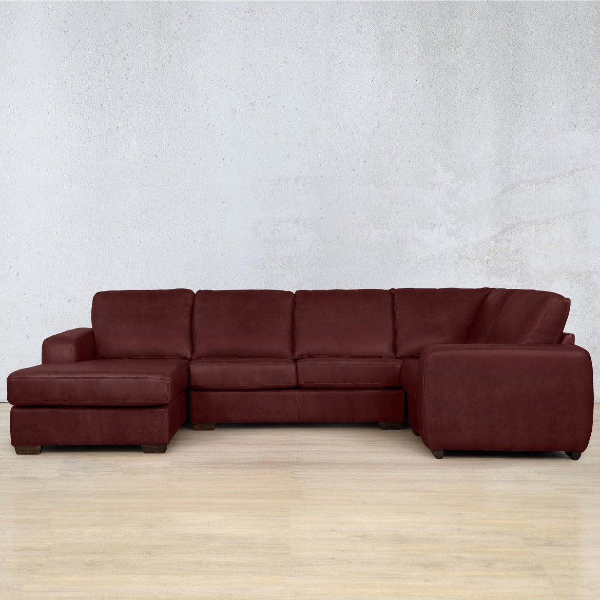 Stanford Leather U-Sofa Chaise - LHF Leather Sectional Leather Gallery Royal Ruby