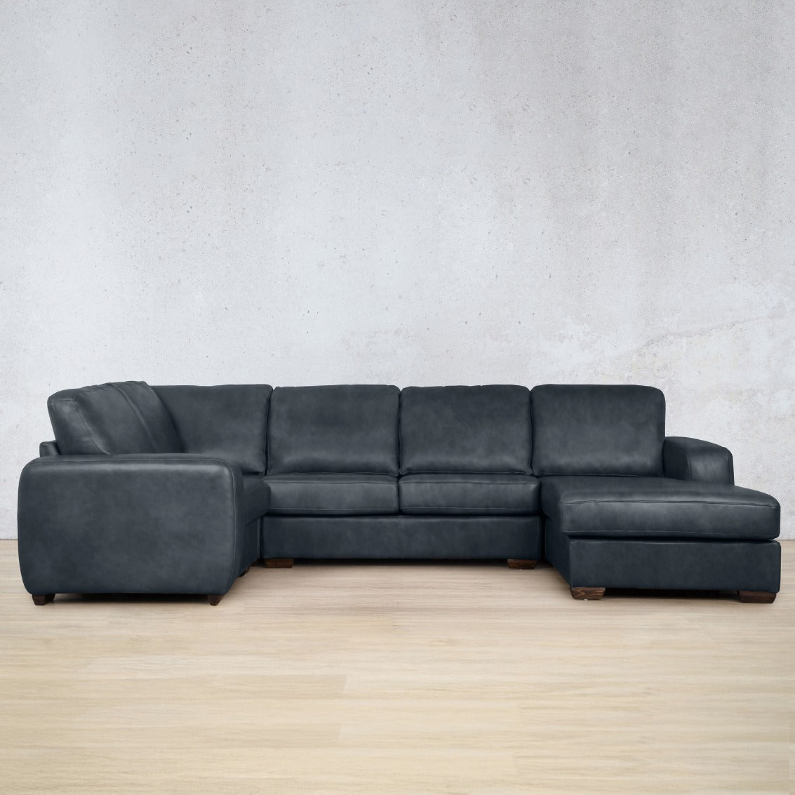 Stanford Leather U-Sofa Chaise - RHF Leather Sectional Leather Gallery Bedlam Blue Night 