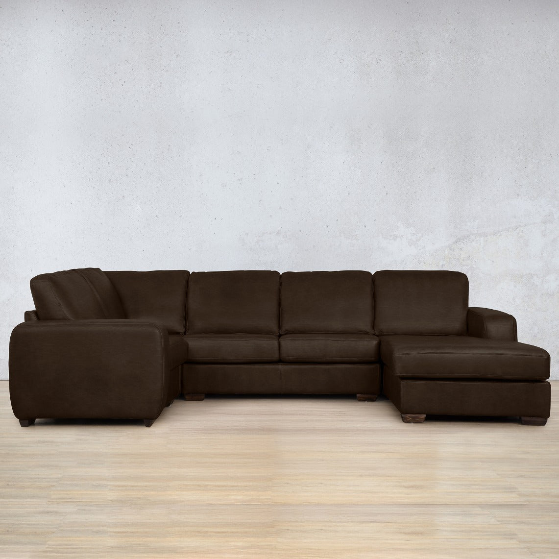 Stanford Leather U-Sofa Chaise - RHF Leather Sectional Leather Gallery Czar Chocolate