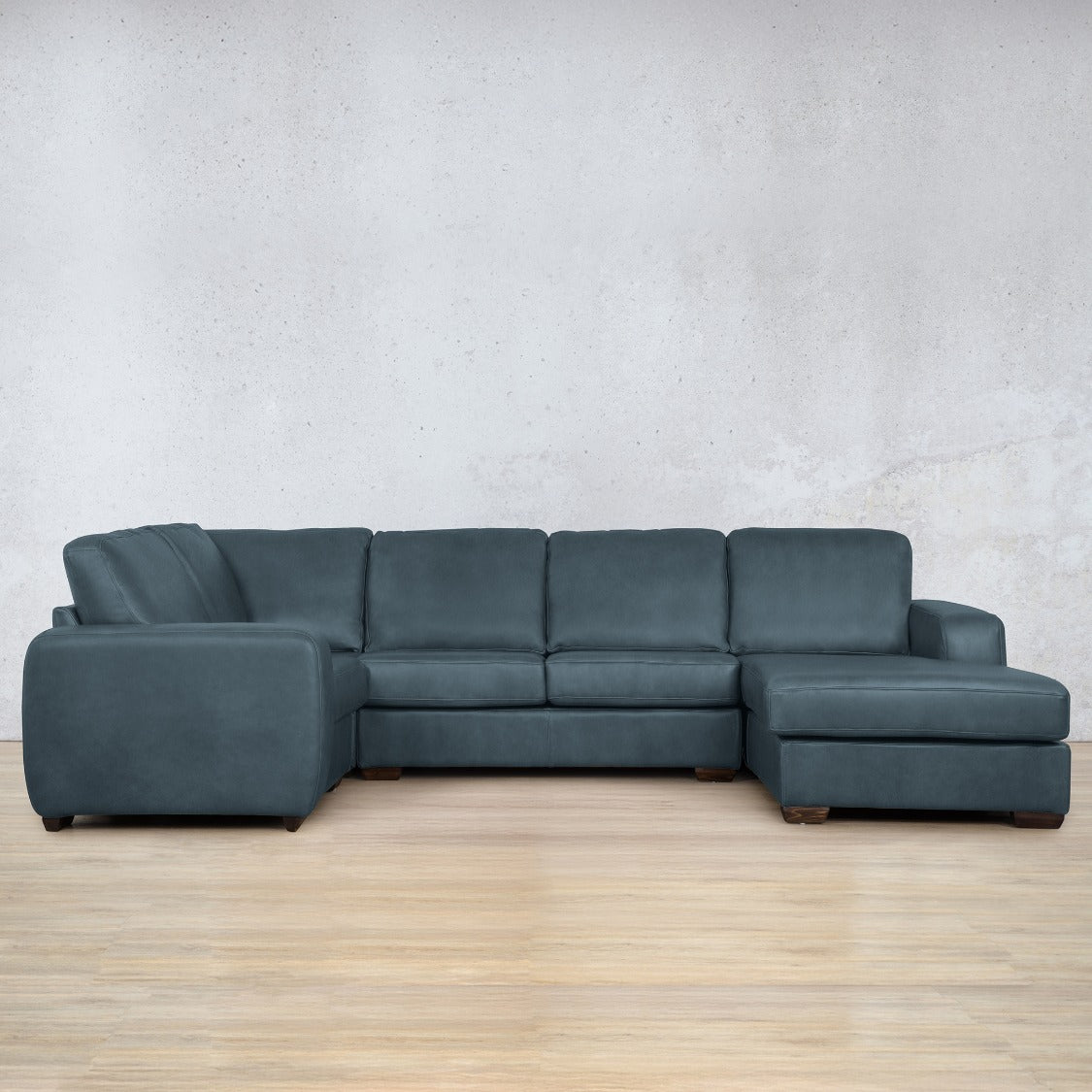 Stanford Leather U-Sofa Chaise - RHF Leather Sectional Leather Gallery Flux Blue