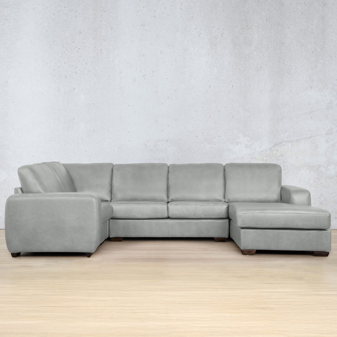Stanford Leather U-Chaise Leather Sectional Leather Gallery Manatee Grey