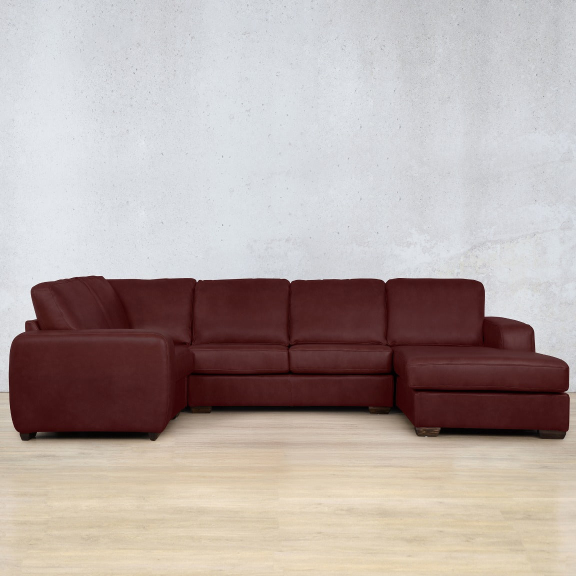 Stanford Leather U-Chaise Leather Sectional Leather Gallery Royal Ruby