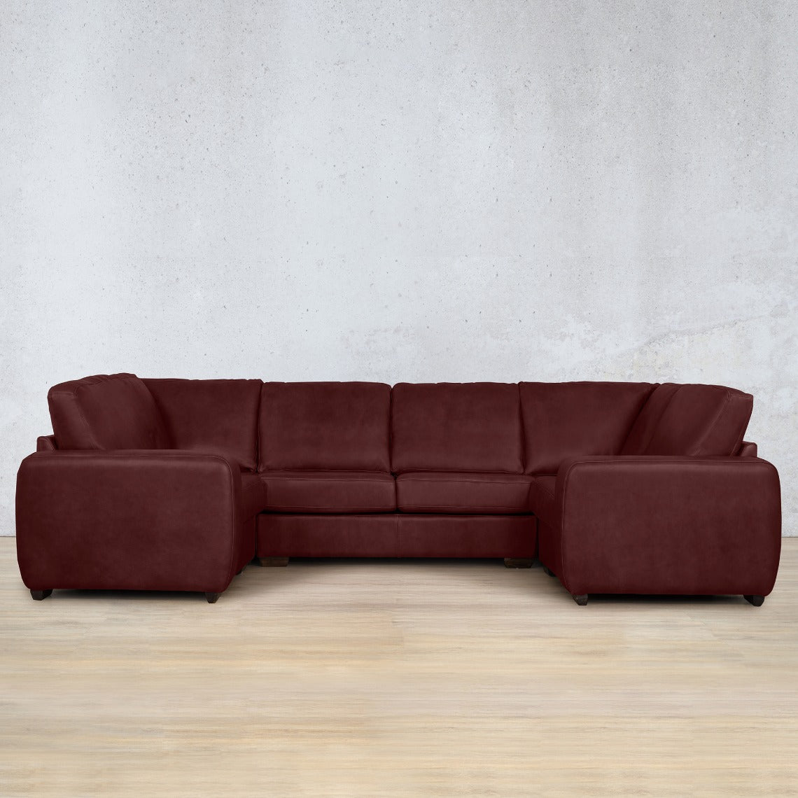 Stanford Leather U-Chaise Leather Sectional Leather Gallery Royal Ruby 