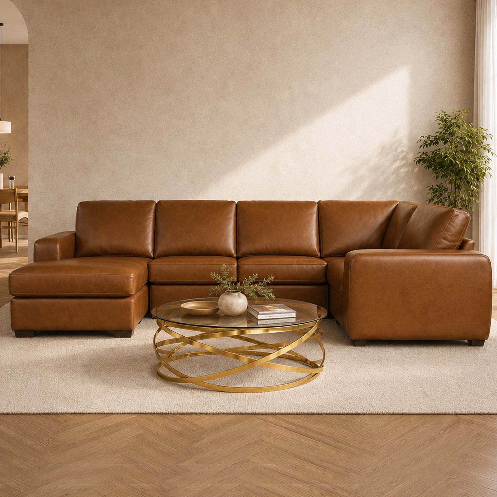 leather gallery stanford leather u shape couch - chaise - lhf czar pecan