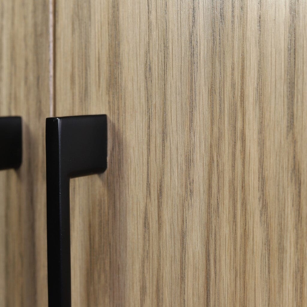 Close-up of Handle on Stockholm 1.8m Sideboard in Antique Natural Oak – Sleek, Modern Hardware Detail