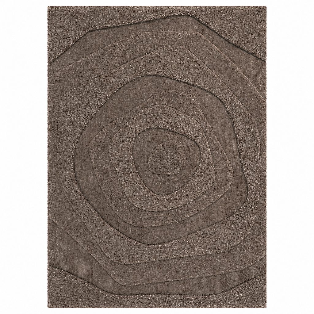 Leather Gallery Stratum Rug in Earthstone Brown, featuring a textured concentric topographic pattern in a warm taupe-brown tone.