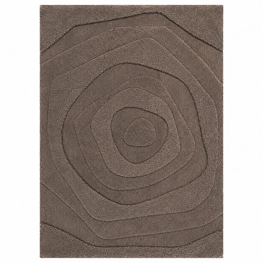 Leather Gallery Stratum Rug in Earthstone Brown, featuring a textured concentric topographic pattern in a warm taupe-brown tone.