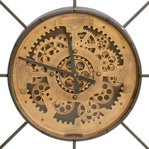 Closeup of the Sumner Industrial Clock, showcasing intricate details found in high-quality industrial clocks.