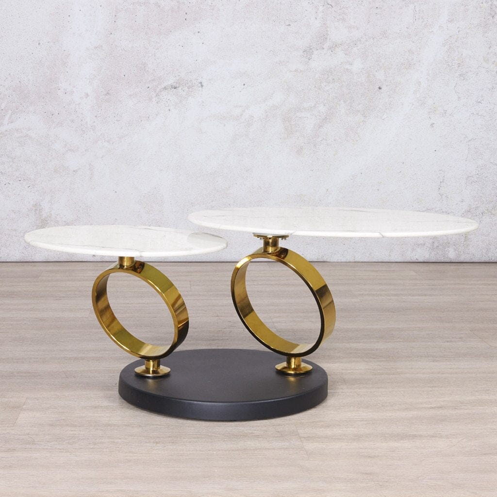 Swivel Stainless Steel Marble Look Top Coffee Table - Gold Coffee Table Leather Gallery 