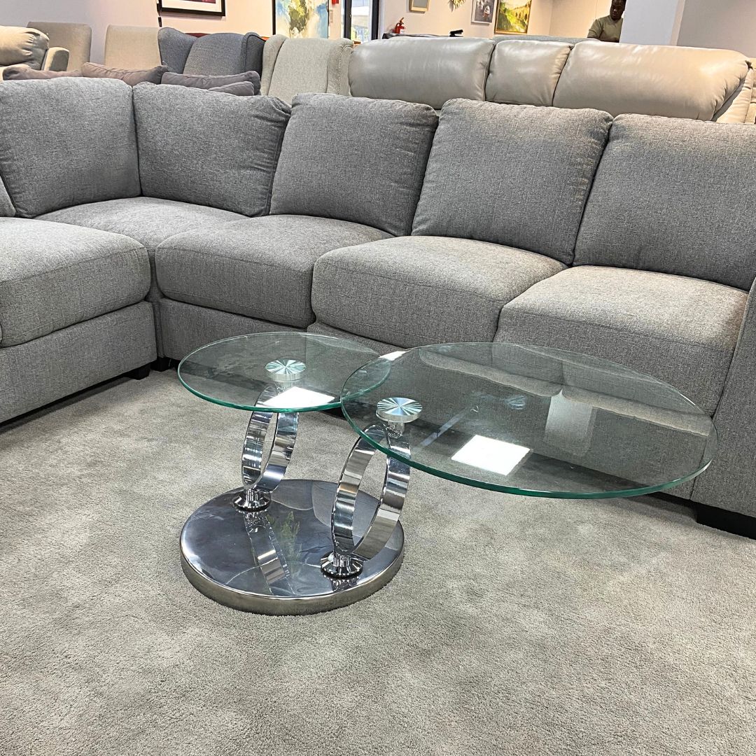 Swivel Stainless Steel Glass Coffee Table  - Warehouse Clearance