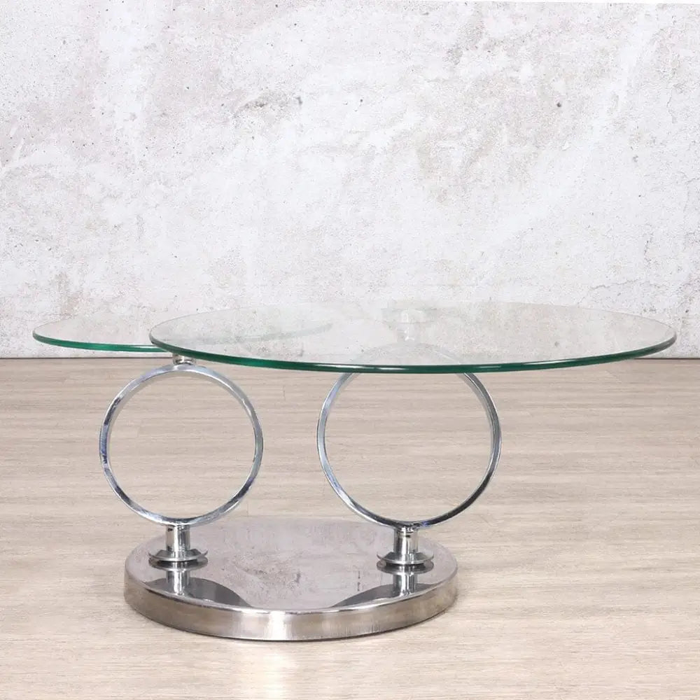 Swivel Stainless Steel Glass Coffee Table - Silver - Coffee Table