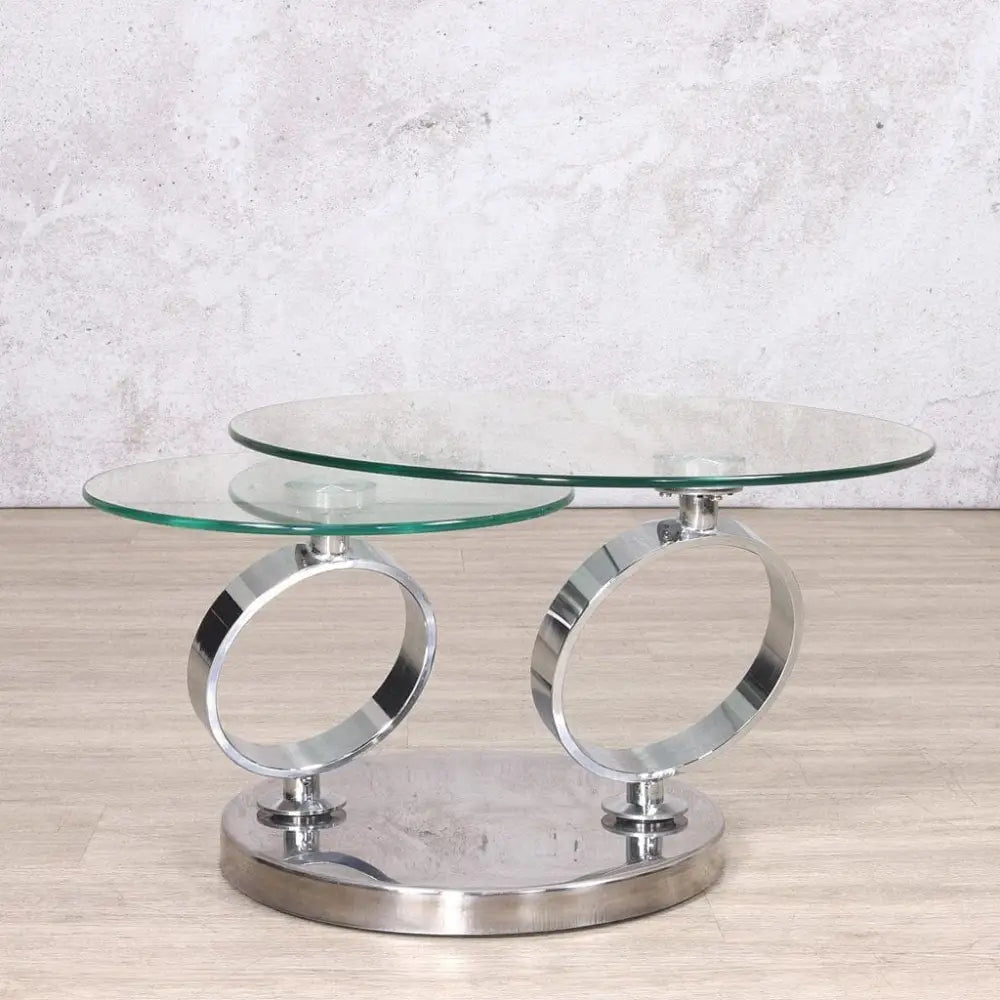 Swivel Stainless Steel Glass Coffee Table - Silver - Coffee Table