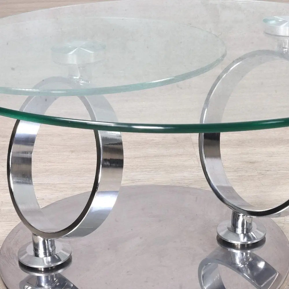 Swivel Stainless Steel Glass Coffee Table - Silver - Coffee Table