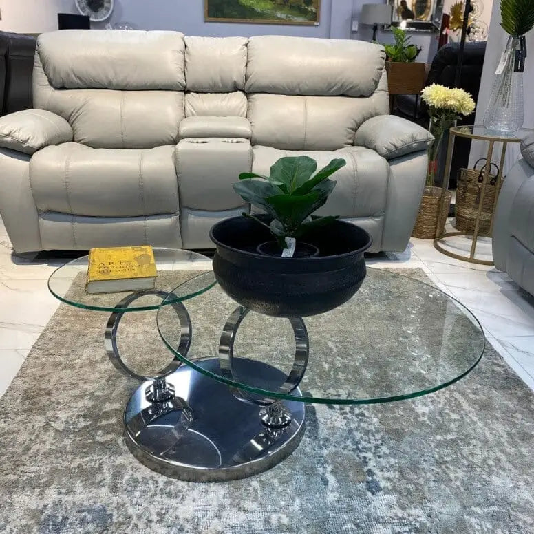 Swivel Stainless Steel Glass Coffee Table - Warehouse Clearance - Coffee Table