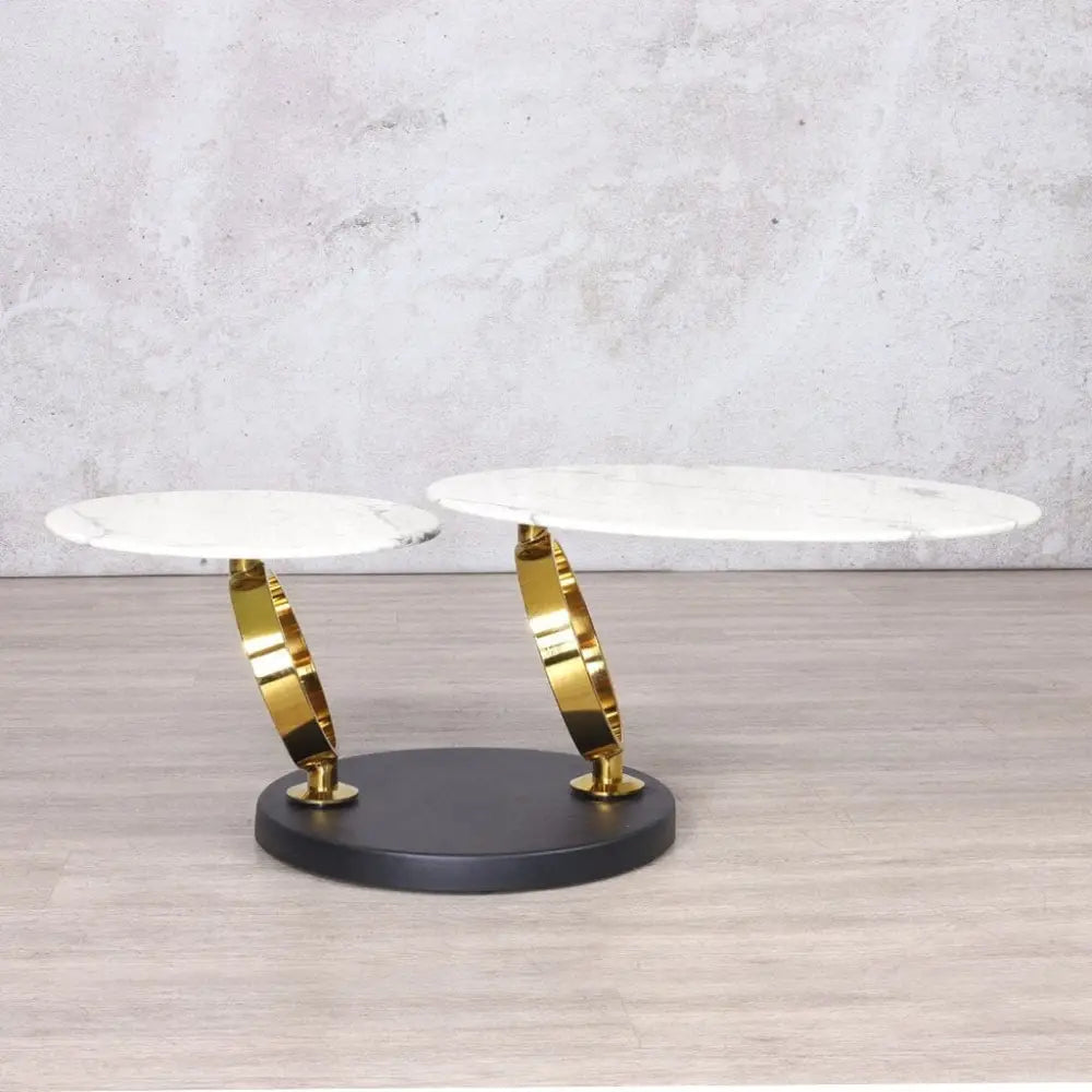 Swivel Stainless Steel Marble Look Top Coffee Table - Gold - Coffee Table