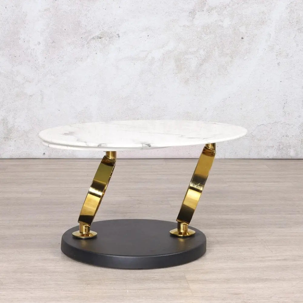 Swivel Stainless Steel Marble Look Top Coffee Table - Gold - Coffee Table