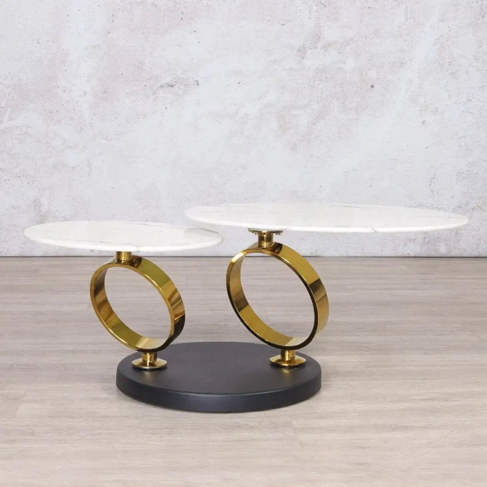 Swivel Stainless Steel Marble Look Top Coffee Table - Gold - Coffee Table