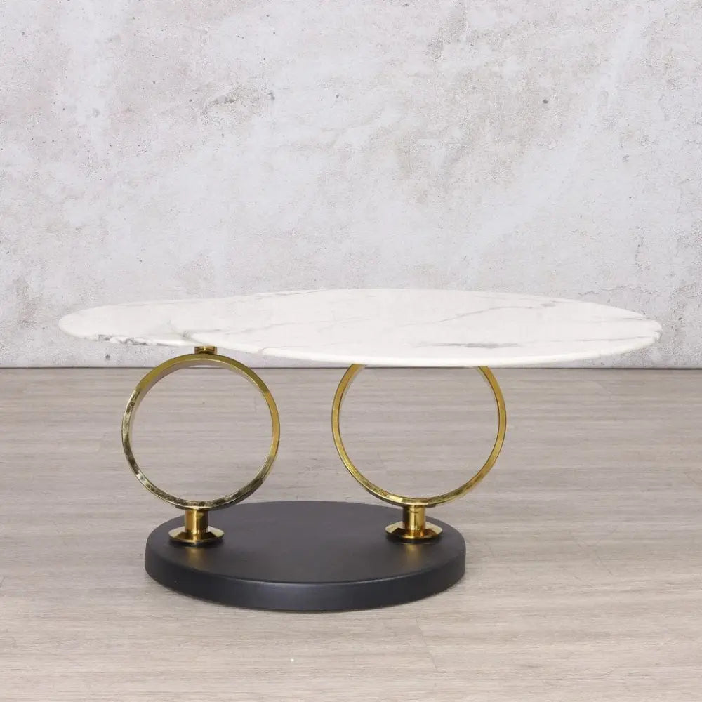 Swivel Stainless Steel Marble Look Top Coffee Table - Gold - Coffee Table