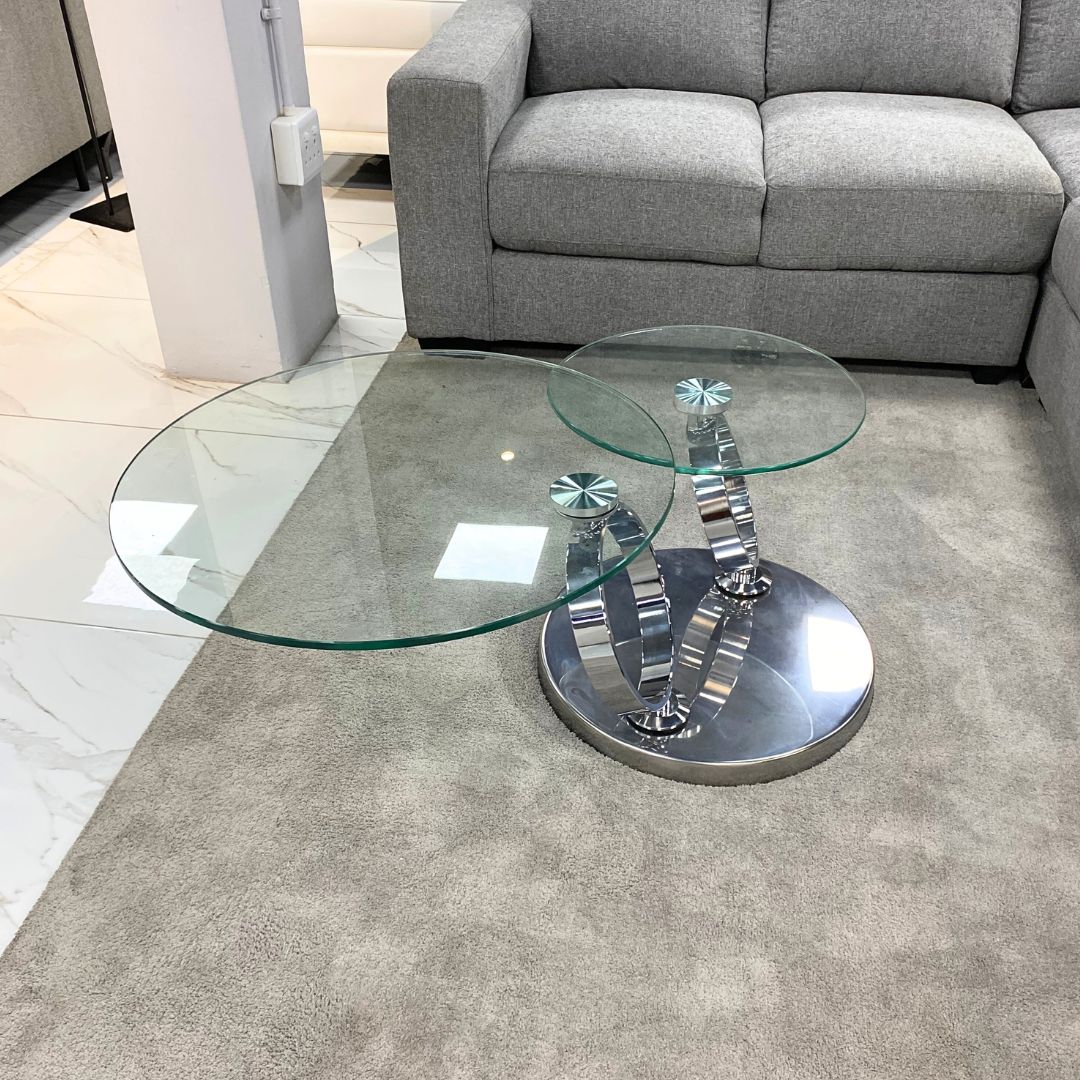 Swivel Stainless Steel Glass Coffee Table  - Warehouse Clearance
