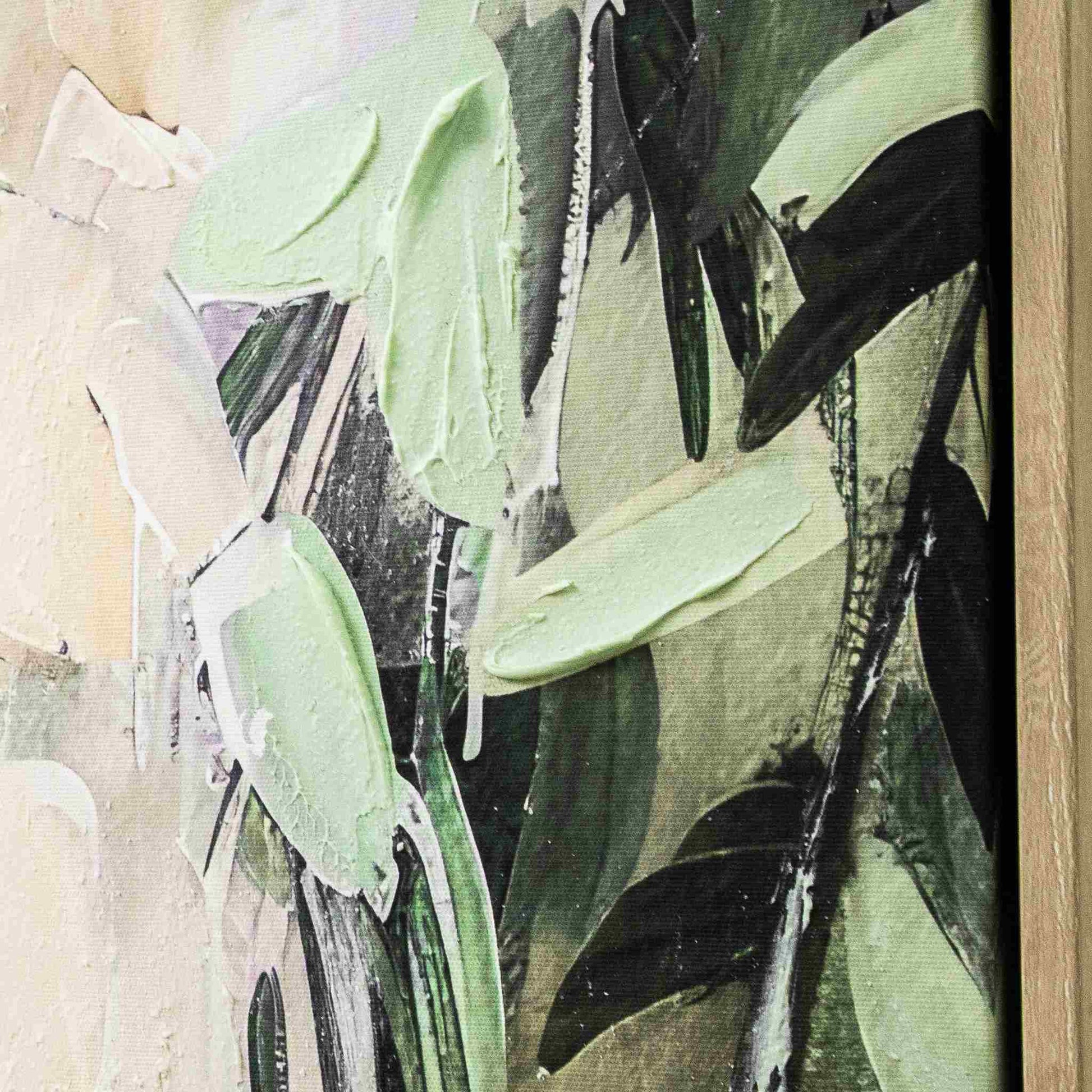 Close-up of the Leather Gallery Sylvan Descent Framed Artwork, showing textured green and black abstract details.