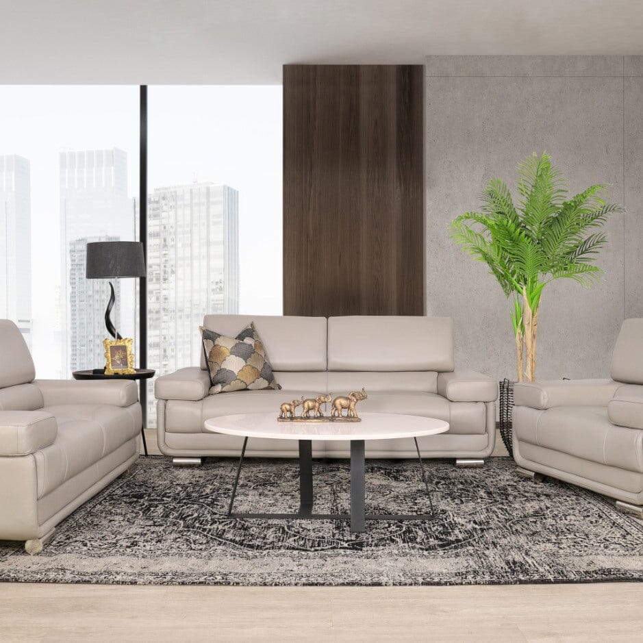 Tobago leather couch set in a modern living room, showcasing its elegant design and premium craftsmanshi-grey
