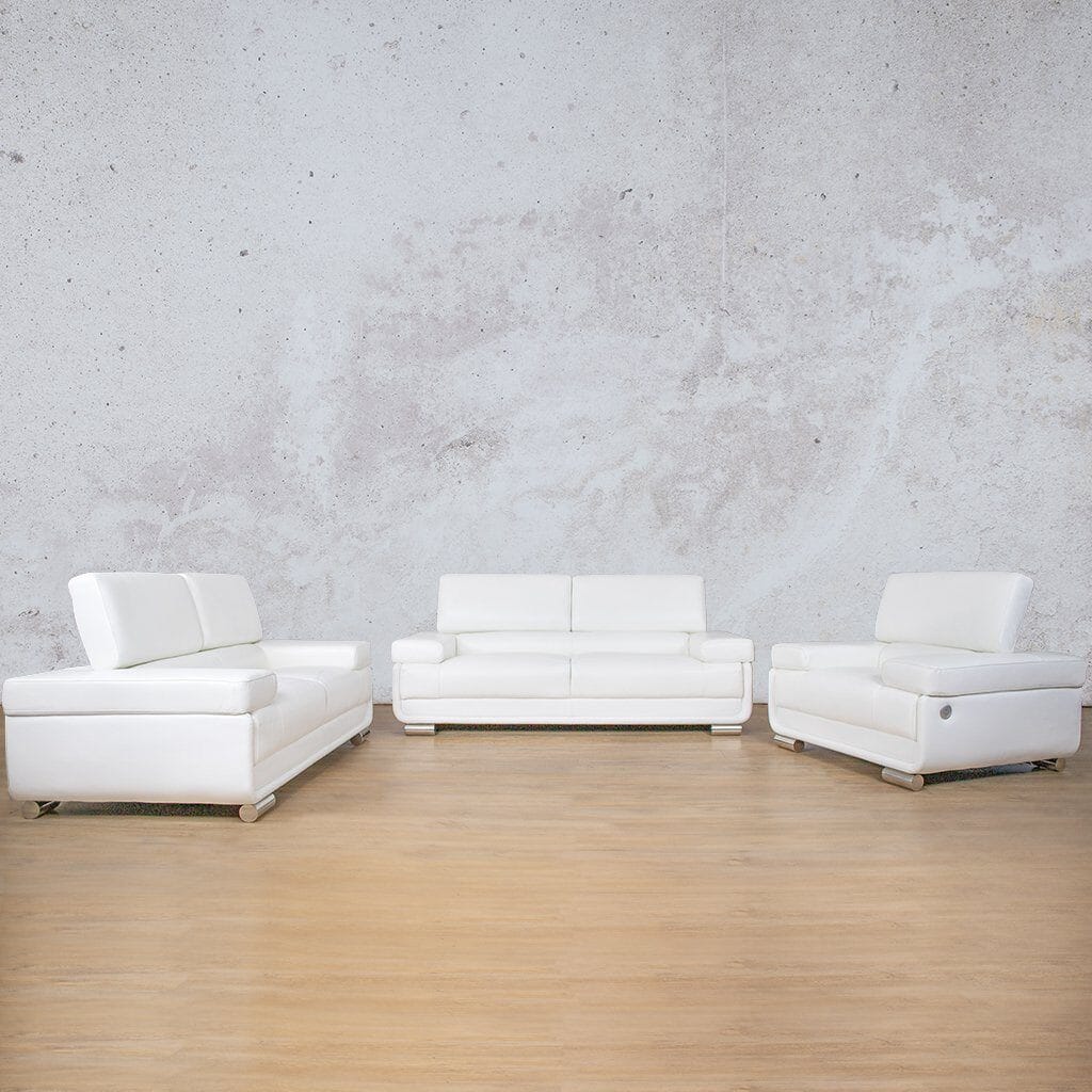 Tobago 3 piece leather couch set in white, perfect for a sleek and contemporary living space.-white