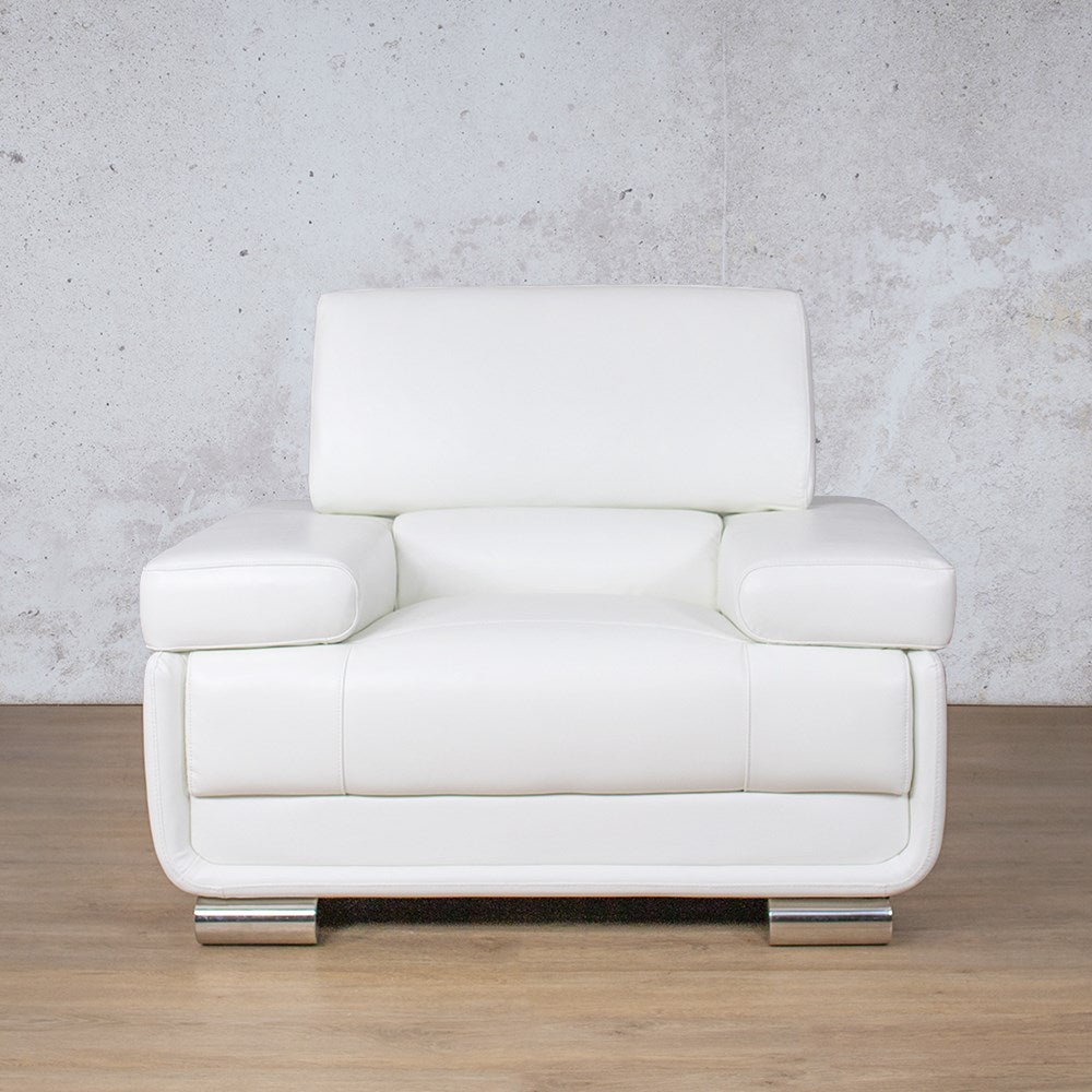 Tobago, single leather couch in a brilliant white finish, designed with a wide frame for a leather couch modern looking interior.