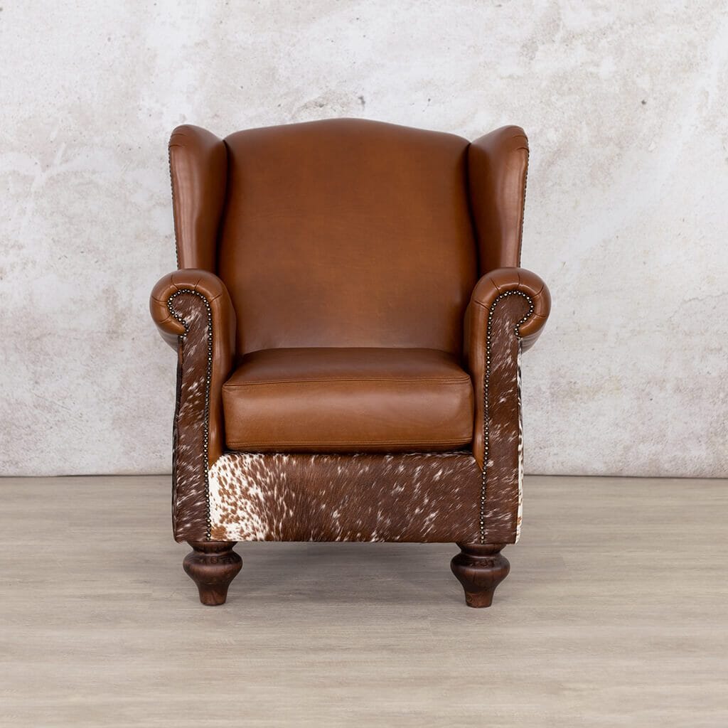 Torin Wingback Leather Occasional Chair – Front View – Sculpted Leather Profile with Classic Wingback Armchair Style Leather Gallery 
