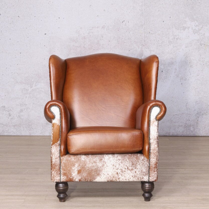 Torin Wingback Nguni Leather And Fabric Occasional Chair – Front View – Exotic Animal-Inspired Pattern with Wingback Design | Leather Gallery