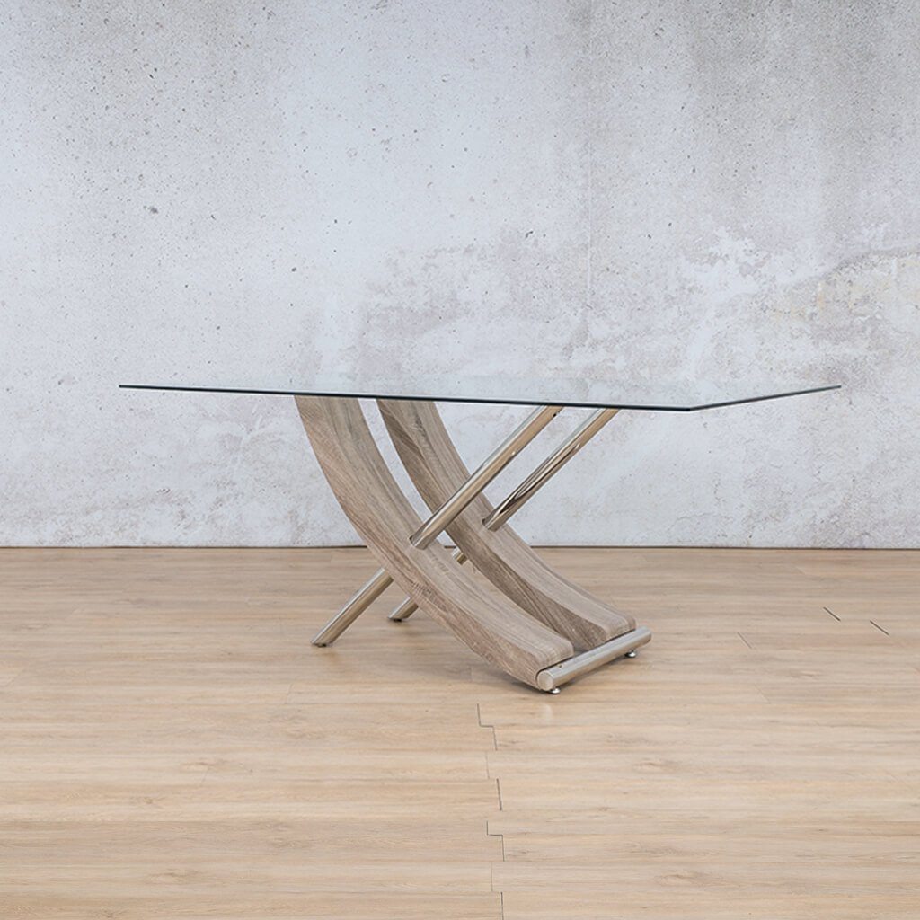 Tropez Dining Table - Glass Bevelled / Grey Oak Base Dining Table Leather Gallery 