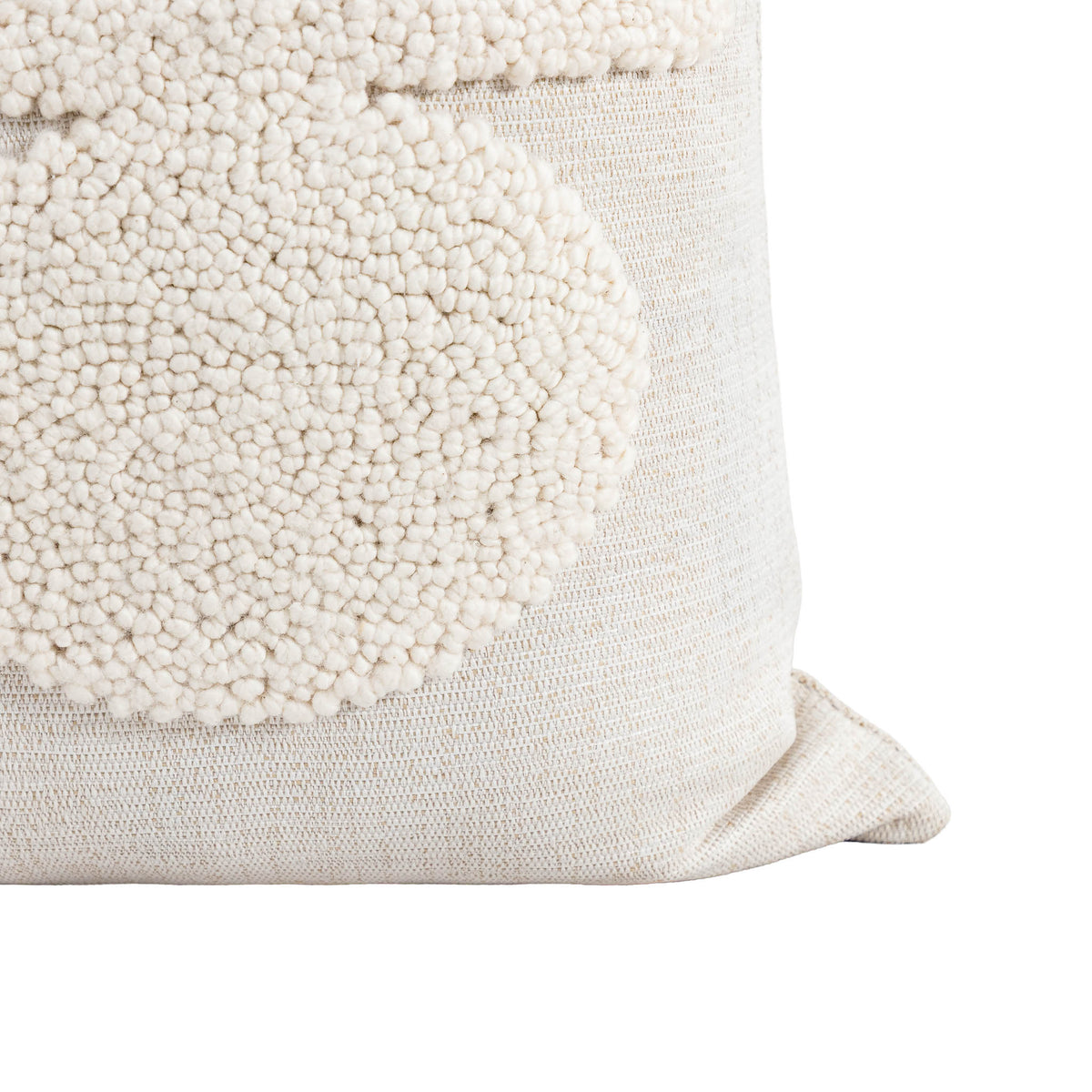 Leather Gallery Halo Magnolia White Cushion, featuring raised circular tufted detailing in a soft warm white finish.