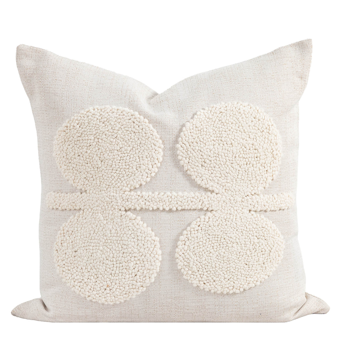 Leather Gallery Halo Magnolia White Cushion, featuring raised circular tufted detailing in a soft warm white finish.
