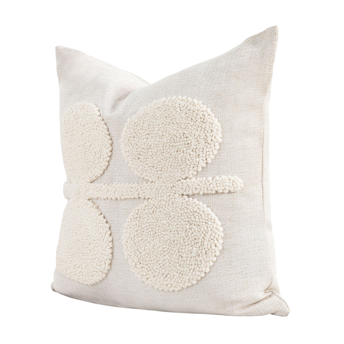 Leather Gallery Halo Magnolia White Cushion, featuring raised circular tufted detailing in a soft warm white finish.