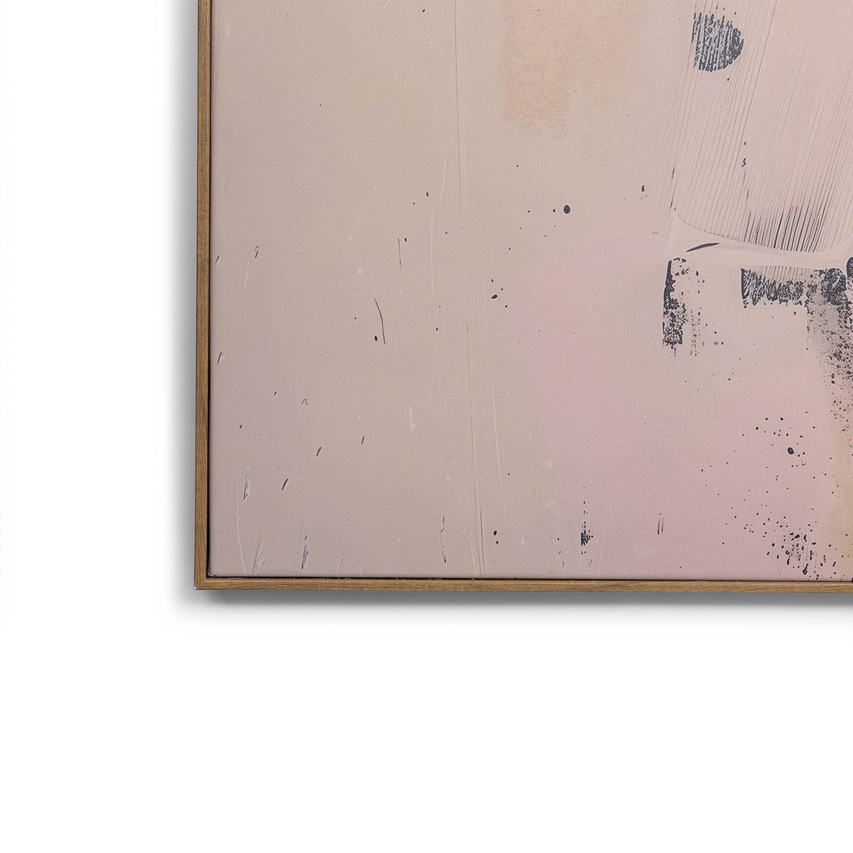 Close-up of Tidal Memories - Kia Artwork by Leather Gallery showing orange brushstrokes, layered textures and a natural wood-toned frame.