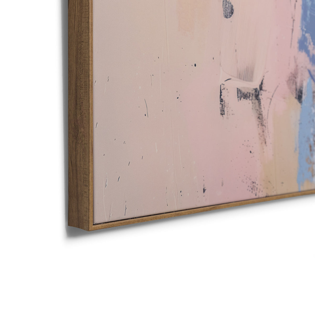 Close-up of Tidal Memories - Kia Artwork by Leather Gallery showing orange brushstrokes, layered textures and a natural wood-toned frame.