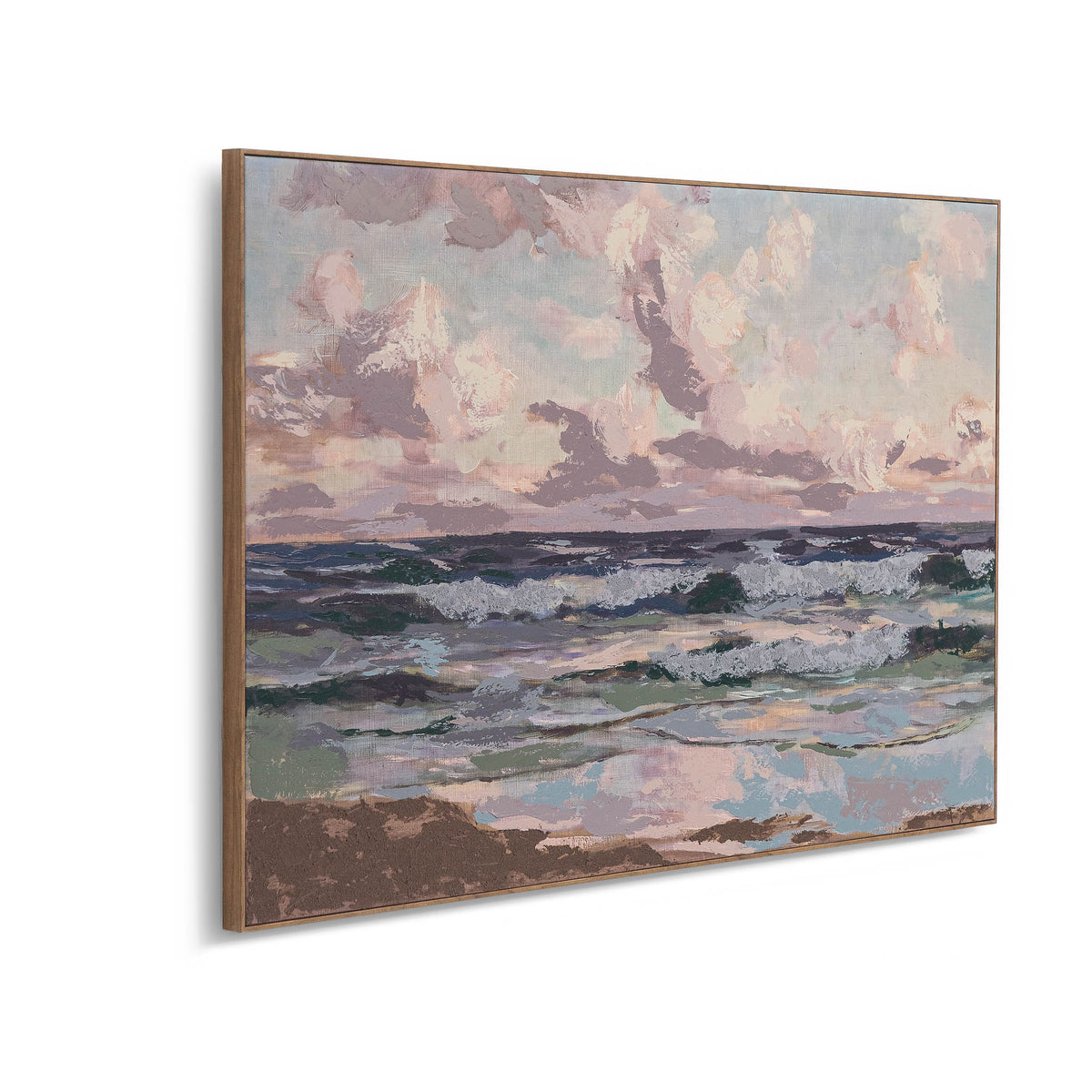 Leather Gallery Ocean Reverie - Kia, featuring a pastel coastal seascape with layered paint texture and a Kia frame.