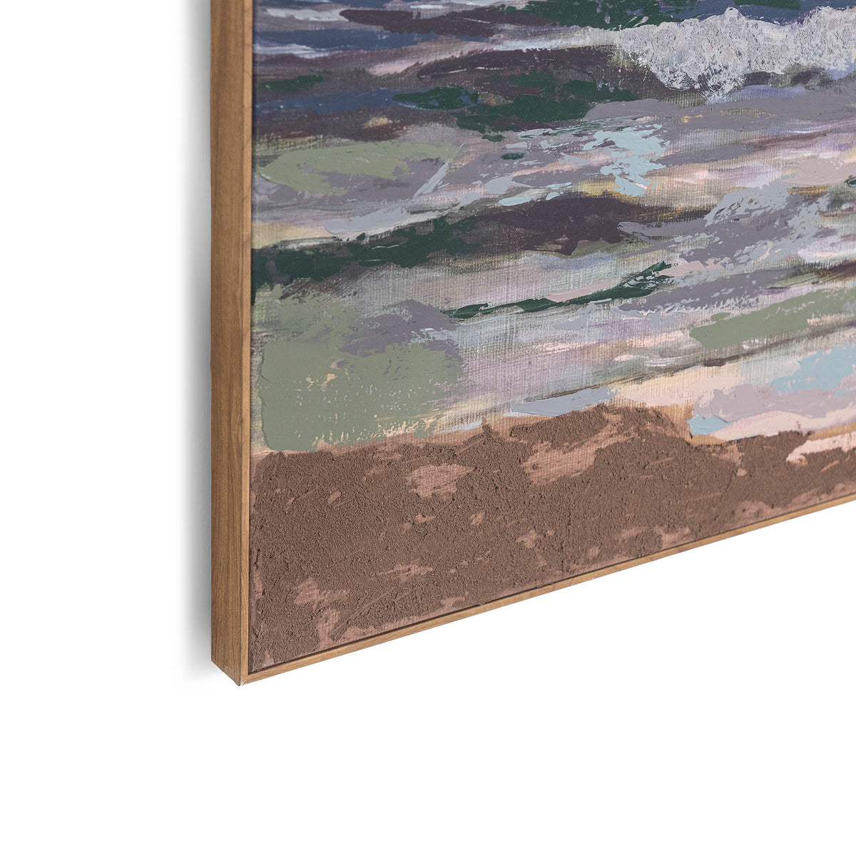 Leather Gallery Ocean Reverie - Kia, featuring a pastel coastal seascape with layered paint texture and a Kia frame.