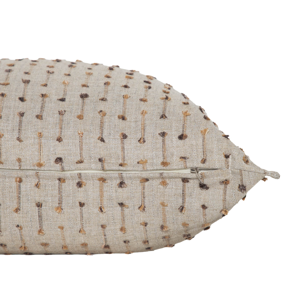 Leather Gallery Veyra Riverstone Cushion, featuring a soft neutral woven finish with delicate brown and golden stitched detailing.