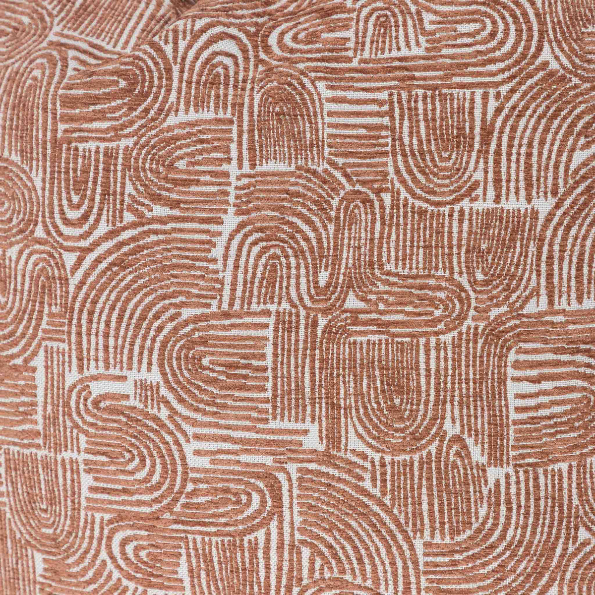 Leather Gallery Arc-Canyon Rust Cushion, featuring a warm rust abstract arch pattern with repeating curved line detailing.