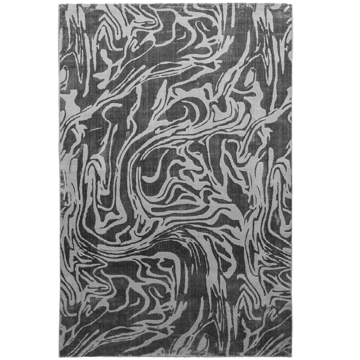 Gallery Everyday Marmora Rug in Fossil Grey, featuring a swirling marble-inspired pattern in layered grey tones.