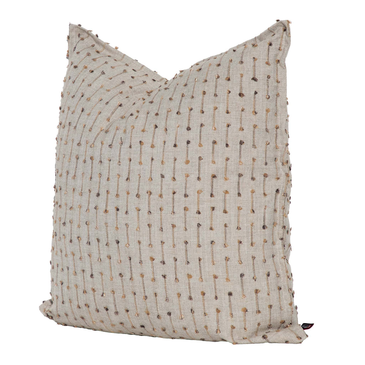 Leather Gallery Veyra Riverstone Cushion, featuring a soft neutral woven finish with delicate brown and golden stitched detailing.