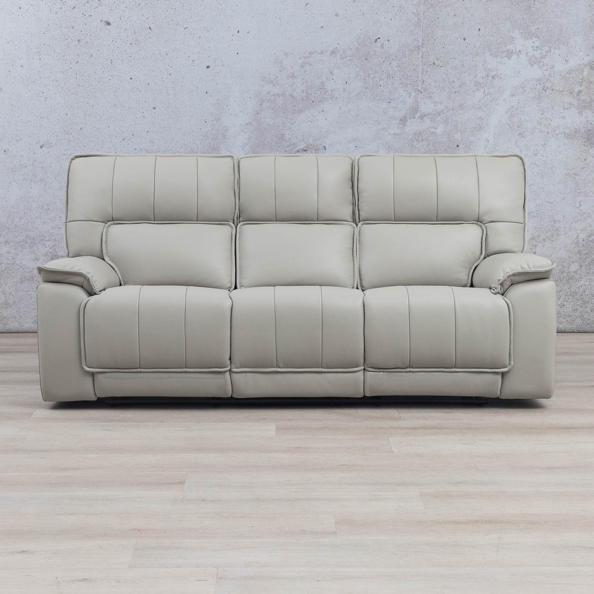 Front view of the Bentley leather three seater recliner couch in beige. |Leather Recliner, recliner sofa, recliner couches for sale, Beige-G