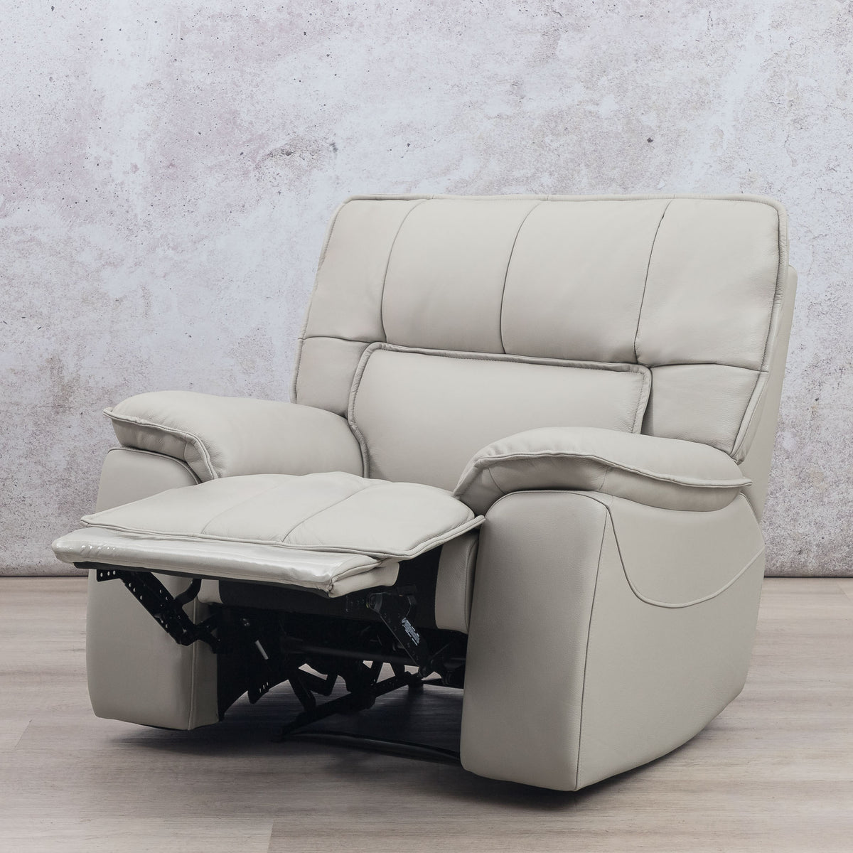 Bentley 1 seater leather recliner chair beige with recliner open - Leather Recliner, single recliner, recliner couches, Beige-G