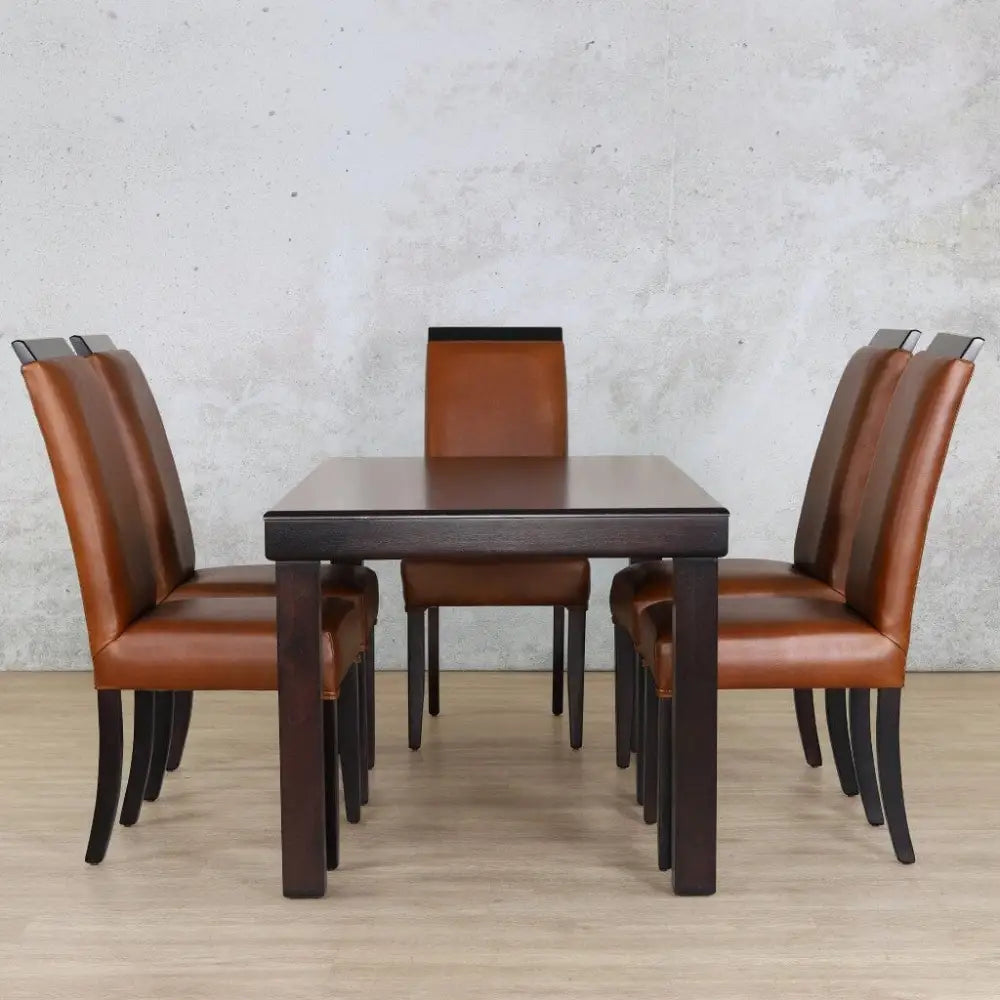 Urban Leather Dining Set - 6 Seater - Dining room set Dark Mahogany czar pecan