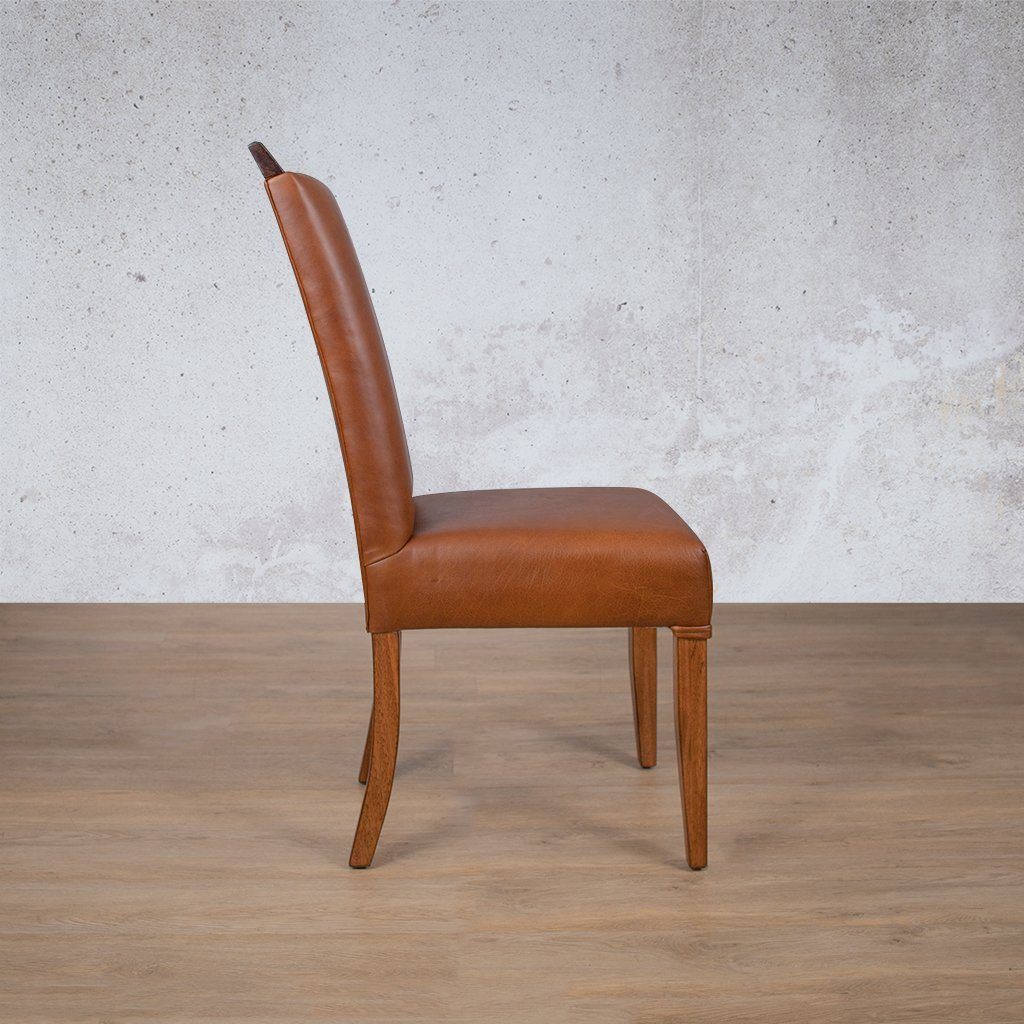 Urban Leather Dining Chairs with walnut toned legs and Czar Pecan hued leather upholstery. | leather dining chairs, modern dining chairs south africa