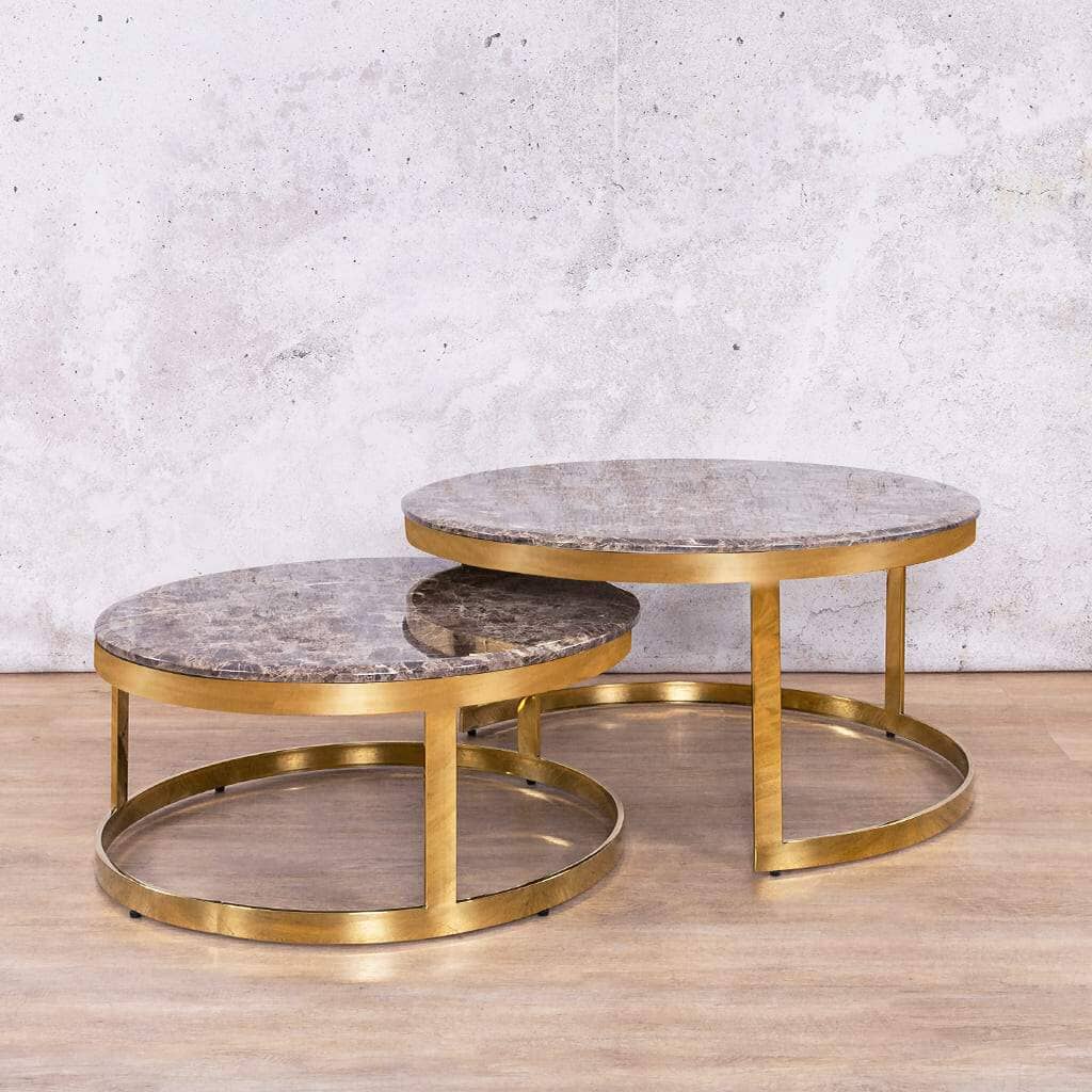 Waldorf Coffee Table Set - Brown Marble Look Top Coffee Table Leather Gallery 