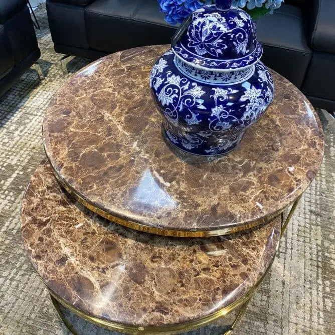 Waldorf Coffee Table Set - Brown Marble Look Top - Warehouse Clearance - Coffee Table