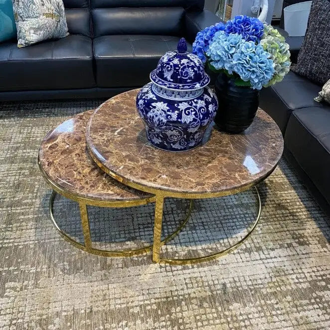 Waldorf Coffee Table Set - Brown Marble Look Top - Warehouse Clearance - Coffee Table