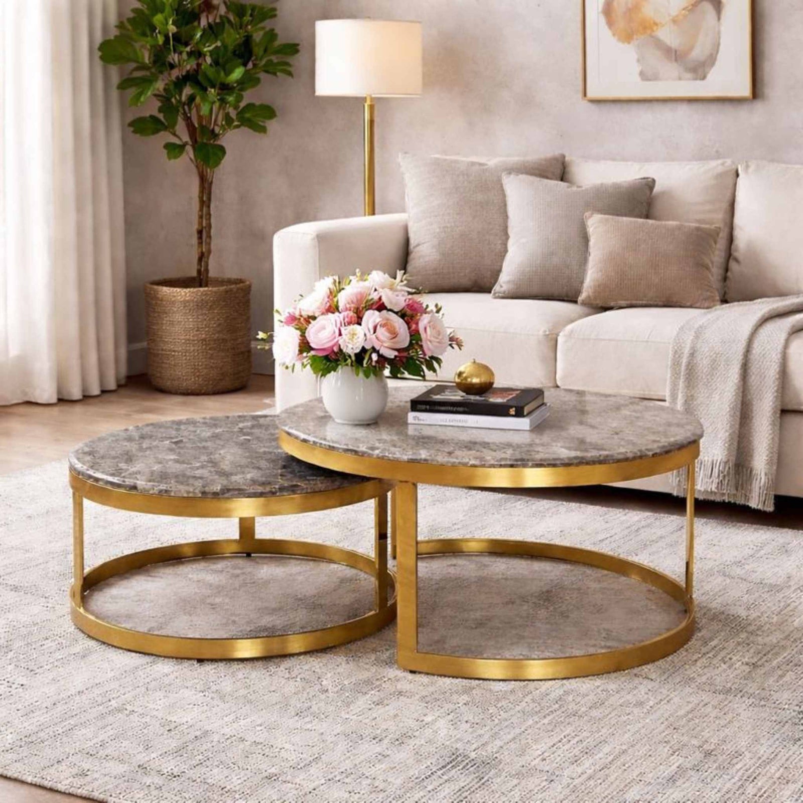 waldorf coffee tableset brown marble -look | Leather Gallery